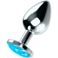 PLUG ANAL DE METAL COM DIAMANTE AZUL L 9X4CM