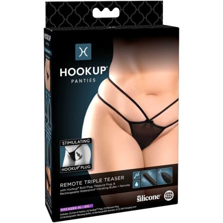 TANGA COM PLUG VIBRATÓRIO REMOTE TRIPLE TEASER XL/XXL 6.6X3CM PRETO | HOOKUP