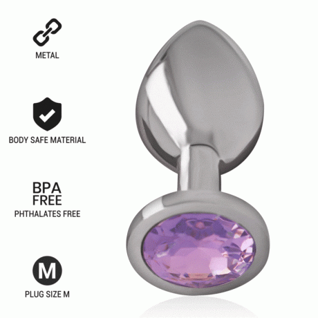 PLUG ANAL DE METAL COM DIAMANTE VIOLETA M 8X3.3CM