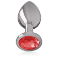 PLUG ANAL DE METAL COM DIAMANTE VERMELHO L 9X4CM