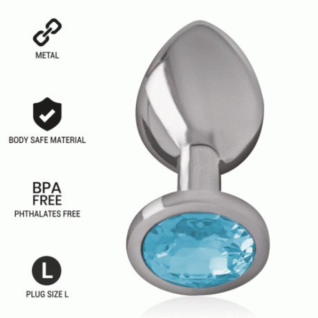PLUG ANAL DE METAL COM DIAMATE AZUL L 9X4CM