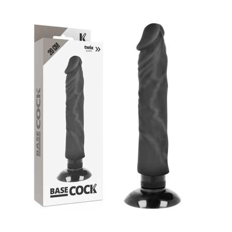 BASECOCK - VIBRADOR REALÍSTICO CONTROL REMOTO NEGRO CON TESTÍCULOS 20 CM -O- 4 CM