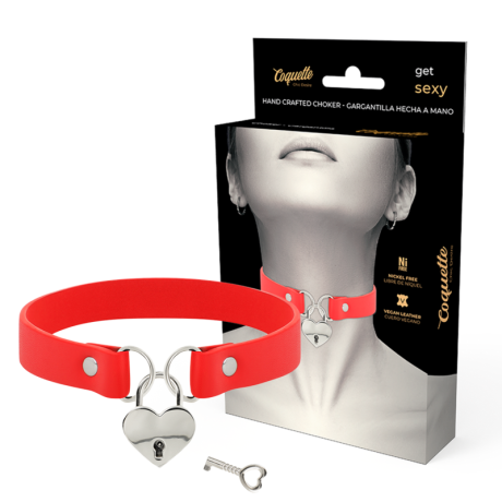 CHOKER VERMELHO COM ALOQUETE EM FORMA DE CORAÇÃO