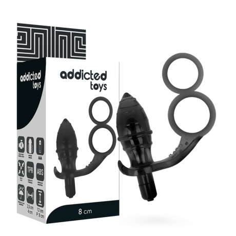 PLUG ANAL VIBRADOR COM ANEL DUPLO PRETO 8X4CM
