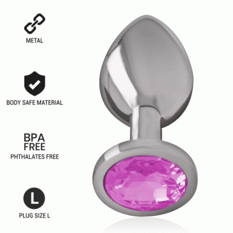 PLUG ANAL DE METAL COM DIAMANTE ROSA L 9X4CM