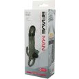 BRAVE MAN MANGA DE PÉNIS COM ESTIMULADOR ANAL E DE CLITÓRIS DUPLA BALA PRETO 16.5 CM