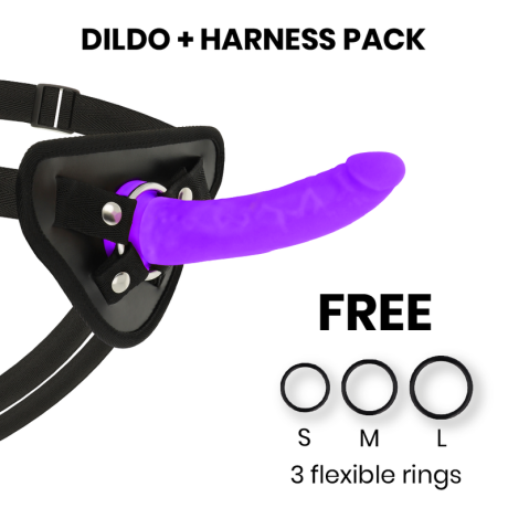 ARNÊS DELTA CLUB + DILDO ROXO SILICONE 17 X 3 CM