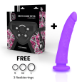 ARNÊS DELTA CLUB + DILDO ROXO SILICONE 17 X 3 CM